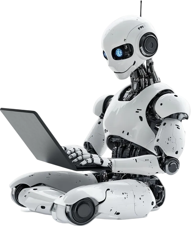 AI robot working on a laptop